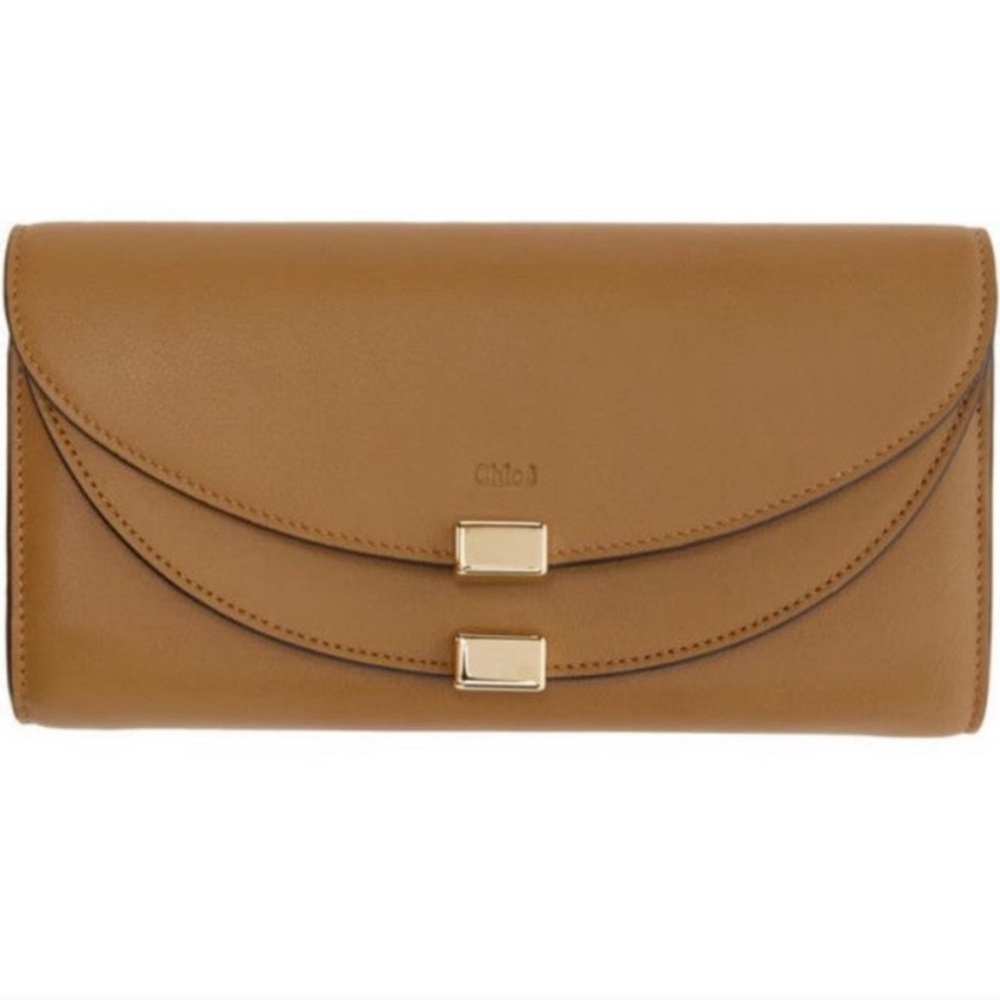 Chloé Brown Leather Long Georgia Flap Wallet Bag